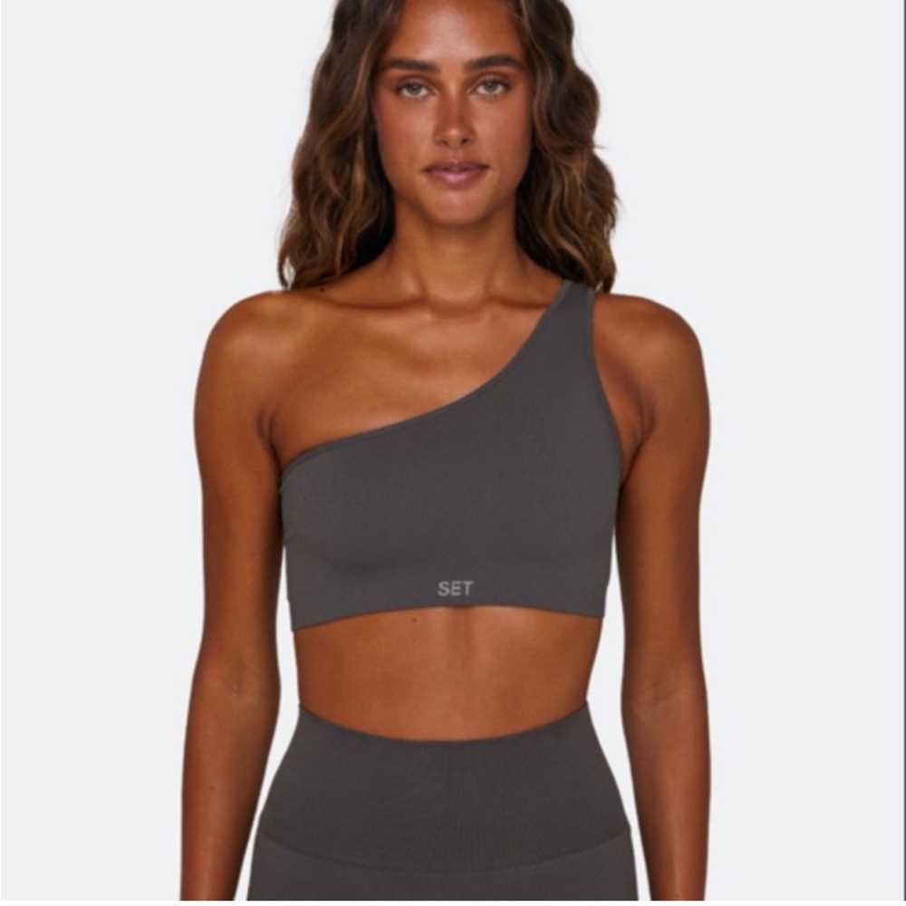Set Active dark gray one shoulder athletic top XS